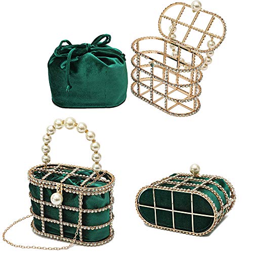 Evening Handbag Women Clutch Purses with Pearl Diamonds for Wedding Prom Birthday Party Dinner Accessories (Green)