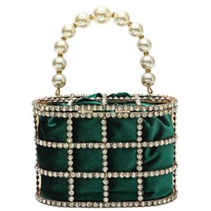 Evening Handbag Women Clutch Purses with Pearl Diamonds for Wedding Prom Birthday Party Dinner Accessories (Green)