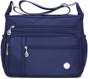 waterproof nylon shoulder crossbody bags – handbag zipper pocket tote bag purses satchel for ladies women girls (small bag-blue)