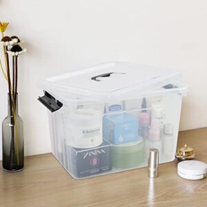 Utiao 12 Quart Plastic Bin with Handles, Clear Latching Storage Box, 1 Pack