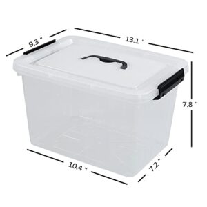 Utiao 12 Quart Plastic Bin with Handles, Clear Latching Storage Box, 1 Pack