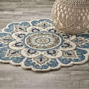 LR Home Edged Flora Area Rug, 4' Round, Blue