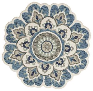 lr home edged flora area rug, 4′ round, blue