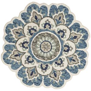 LR Home Edged Flora Area Rug, 4' Round, Blue