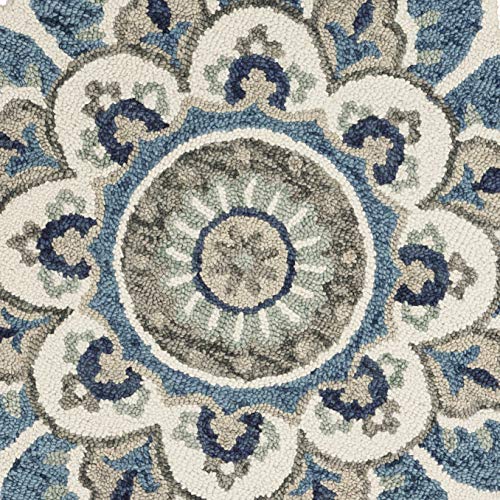 LR Home Edged Flora Area Rug, 4' Round, Blue