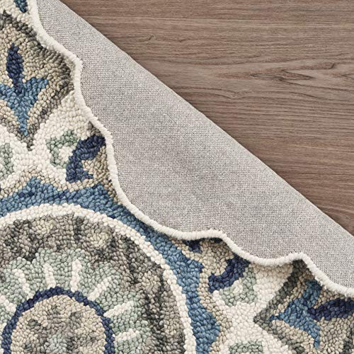 LR Home Edged Flora Area Rug, 4' Round, Blue