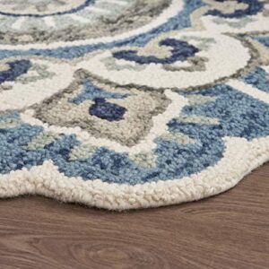 LR Home Edged Flora Area Rug, 4' Round, Blue