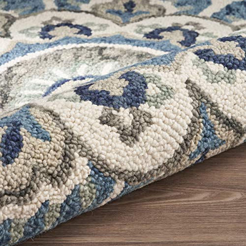 LR Home Edged Flora Area Rug, 4' Round, Blue