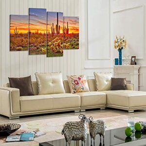 Kreative Arts - Colorfull Sunset with Saguaros Landscape Canvas Wall Art Sonoran Desert Picture Gallery Wrapped Botanical Cactus in Arizona Picture Print on Canvas for Living Room