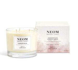 neom- complete bliss scented candle, 3 wick | blush rose, lime & black pepper | essential oil aromatherapy candle | scent to de-stress