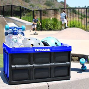 CleverMade 32L Collapsible Storage Bins - Folding Plastic Stackable Utility Crates, Solid Wall, No Lid, 3 Pack, Black