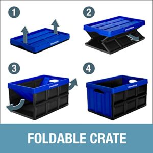 CleverMade 32L Collapsible Storage Bins - Folding Plastic Stackable Utility Crates, Solid Wall, No Lid, 3 Pack, Black