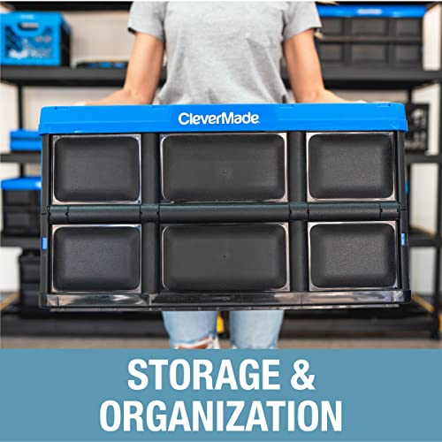 CleverMade 32L Collapsible Storage Bins - Folding Plastic Stackable Utility Crates, Solid Wall, No Lid, 3 Pack, Black