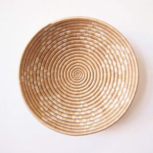 african basket- tabora/rwanda basket/woven bowl/sisal & sweetgrass basket/tan, white