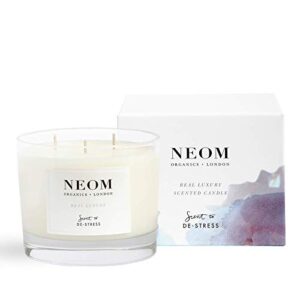 neom- real luxury scented candle, 3 wick | lavender & rosewood | essential oil aromatherapy candle | scent to de-stress