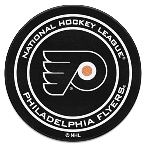 FANMATS 10484 Philadelphia Flyers Hockey Puck Shaped Rug - 27in. Diameter, Hockey Puck Design, Sports Fan Accent Rug
