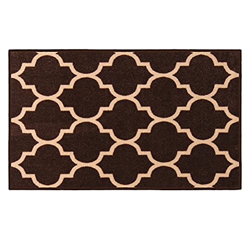 House, Home and More Skid-Resistant Carpet Indoor Area Rug Floor Mat – Moroccan Trellis Lattice – Coffee Brown & Vanilla Cream – 2 Feet X 3 Feet