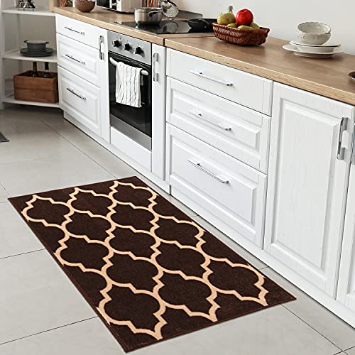 House, Home and More Skid-Resistant Carpet Indoor Area Rug Floor Mat – Moroccan Trellis Lattice – Coffee Brown & Vanilla Cream – 2 Feet X 3 Feet