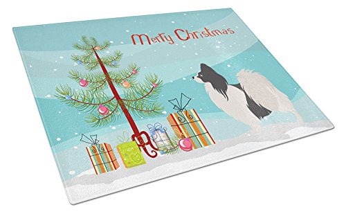 Caroline's Treasures BB8484LCB Papillon Christmas Glass Cutting Board Large, 12H x 16W, multicolor