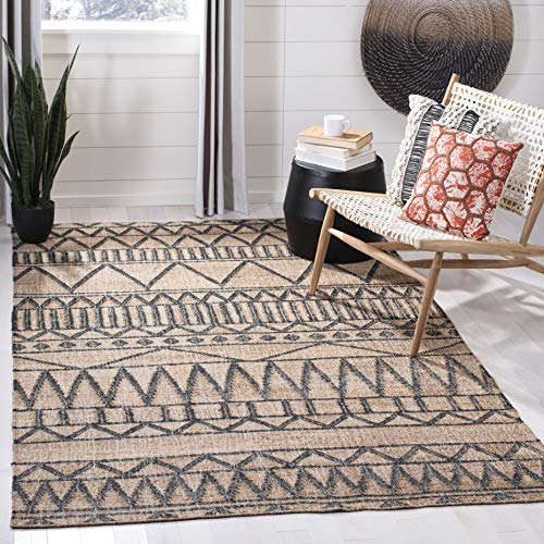 SAFAVIEH Kilim Collection 5' x 8' Natural / Charcoal KLM752A Handmade Moroccan Boho Jute & Cotton Area Rug