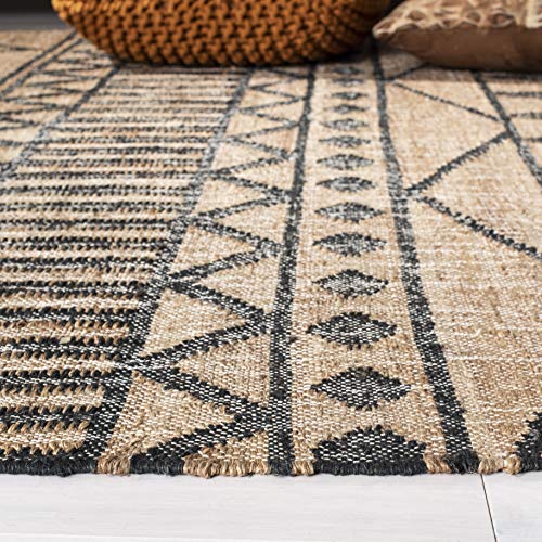 SAFAVIEH Kilim Collection 5' x 8' Natural / Charcoal KLM752A Handmade Moroccan Boho Jute & Cotton Area Rug