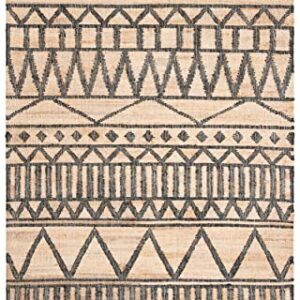 SAFAVIEH Kilim Collection 5' x 8' Natural / Charcoal KLM752A Handmade Moroccan Boho Jute & Cotton Area Rug