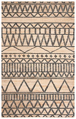 SAFAVIEH Kilim Collection 5' x 8' Natural / Charcoal KLM752A Handmade Moroccan Boho Jute & Cotton Area Rug