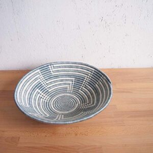 16" X-Large African Basket- Malindi/Rwanda Basket/Woven Bowl/Sisal & Sweetgrass Basket/Blue-Gray, White