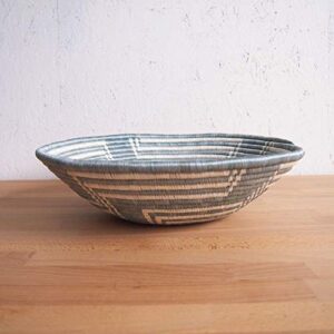 16" X-Large African Basket- Malindi/Rwanda Basket/Woven Bowl/Sisal & Sweetgrass Basket/Blue-Gray, White