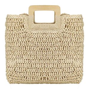 women’s straw tote bag handbags beach bag exquisite woven fashion large rectangle top handle bag shopper bag (beige)
