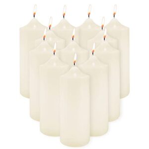 3 x 9 unscented pillar candles for home decoration, weddings, relaxation, spa, smokeless cotton wick. (12 pack)