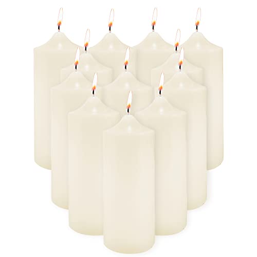 3 x 9 Unscented Pillar Candles for Home Decoration, Weddings, Relaxation, Spa, Smokeless Cotton Wick. (12 Pack)