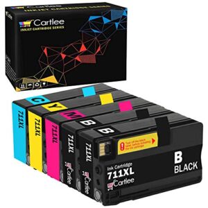 cartlee set of 5 compatible 711xl 711 high yield ink cartridges for hp designjet t120 t520 printers (2 black, 1 cyan, 1 magenta, 1 yellow)