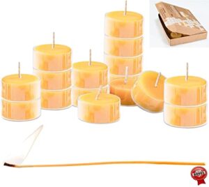 beeswax tea light candles – 100% pure natural refined with chemical free cotton beeswax wickbonus get a free dripless beeswax lighter wick made in usa