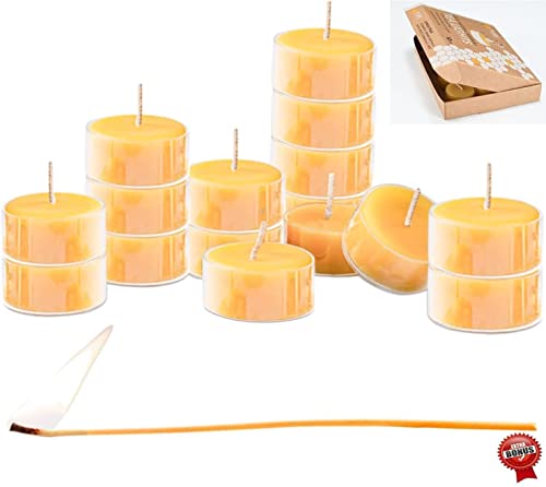 Beeswax Tea Light Candles - 100% Pure Natural Refined with Chemical Free Cotton Beeswax WickBONUS Get a free DRIPLESS beeswax lighter Wick MADE IN USA