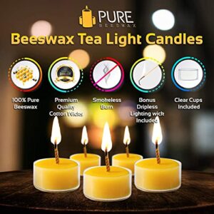 Beeswax Tea Light Candles - 100% Pure Natural Refined with Chemical Free Cotton Beeswax WickBONUS Get a free DRIPLESS beeswax lighter Wick MADE IN USA