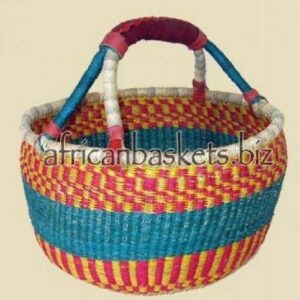 Bolga Baskets International Medium Market Basket w/ Leather Wrapped Handle (Colors Vary)