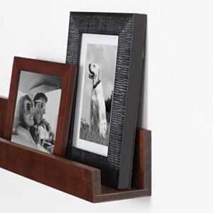 Kate and Laurel Levie Modern Floating Wall Shelf Picture Frame Holder Ledge, Dark Walnut Brown