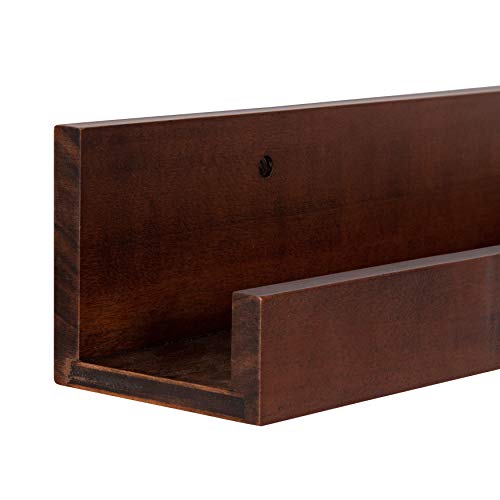 Kate and Laurel Levie Modern Floating Wall Shelf Picture Frame Holder Ledge, Dark Walnut Brown