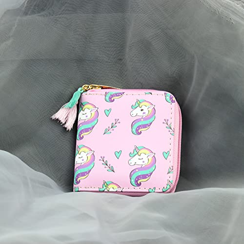 Timlee Cute Rainbow Pink Unicorn Wallet Girls Christmas Gift Women Short Wallets (unicorn E)