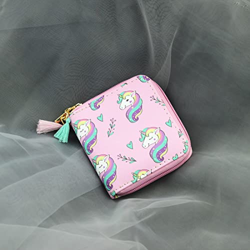 Timlee Cute Rainbow Pink Unicorn Wallet Girls Christmas Gift Women Short Wallets (unicorn E)