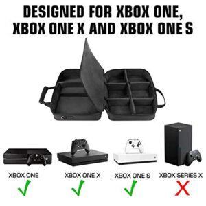 USA GEAR Console Carrying Case - Xbox Travel Bag Compatible with Xbox One and Xbox 360 with Water Resistant Exterior and Accessory Storage for Xbox Controllers, Cables, Gaming Headsets - Black