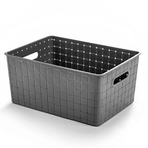 bino | plastic basket, large – grey | the stable collection | multi-use storage basket | rectangular cabinet organizer | baskets for organizing with handles | home and office organization and storage