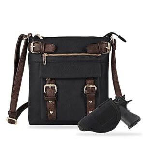 jessie & james 2 toned belt concealed carry crossbody bag gunbag shoulder purses for women with lock and key | black