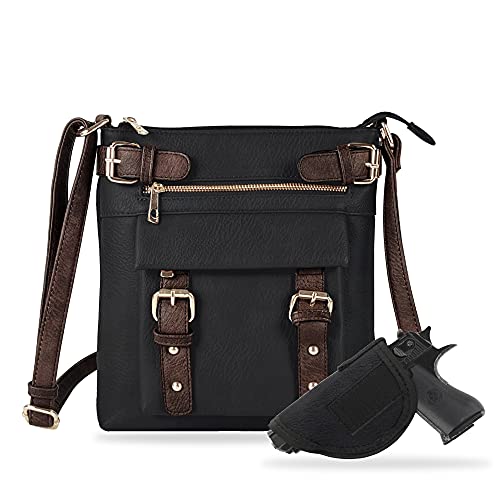 Jessie & James 2 Toned Belt Concealed Carry Crossbody Bag Gunbag Shoulder Purses For Women with Lock and Key | Black