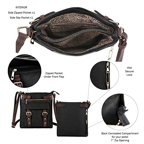 Jessie & James 2 Toned Belt Concealed Carry Crossbody Bag Gunbag Shoulder Purses For Women with Lock and Key | Black