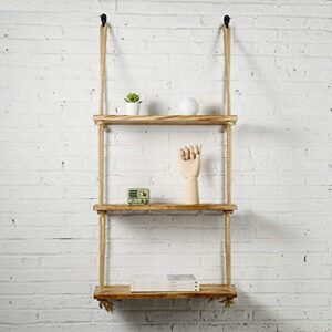 dryinsta rope floating shelves wood hanging swing 3 tier 21.65″ x 8.6″ for living room bedroom bathroom farmhouse home decor and wall storage (jute rope)