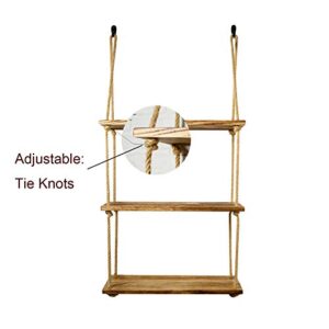 DryInsta Rope Floating Shelves Wood Hanging Swing 3 Tier 21.65" x 8.6" for Living Room Bedroom Bathroom Farmhouse Home Decor and Wall Storage (Jute Rope)