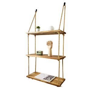 DryInsta Rope Floating Shelves Wood Hanging Swing 3 Tier 21.65" x 8.6" for Living Room Bedroom Bathroom Farmhouse Home Decor and Wall Storage (Jute Rope)