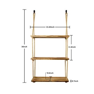 DryInsta Rope Floating Shelves Wood Hanging Swing 3 Tier 21.65" x 8.6" for Living Room Bedroom Bathroom Farmhouse Home Decor and Wall Storage (Jute Rope)